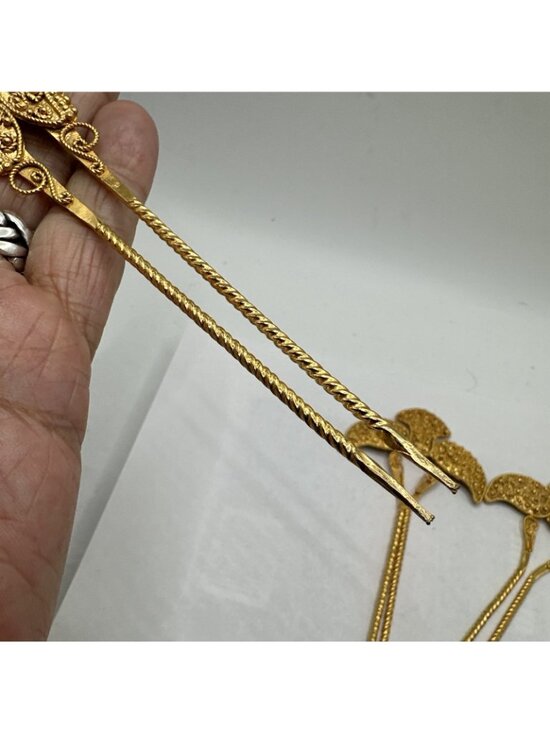 Set Of 3 Bright Gold Tone Ornate Hair Pins Accessories 5.5” Bali Bridal main image 9